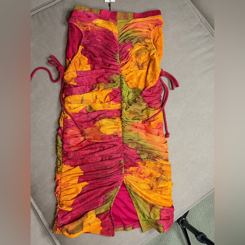 Vibrant Multicolor Ruched Skirt - Picture 2 of 4